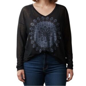 Roper Black Burnout Thin Long Sleeve Top Plus Size 1X